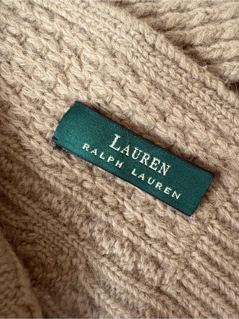 Ralph Lauren Lambswool Angora Tan Beige Scarf Preppy Academia‎ Career Soft Warm
